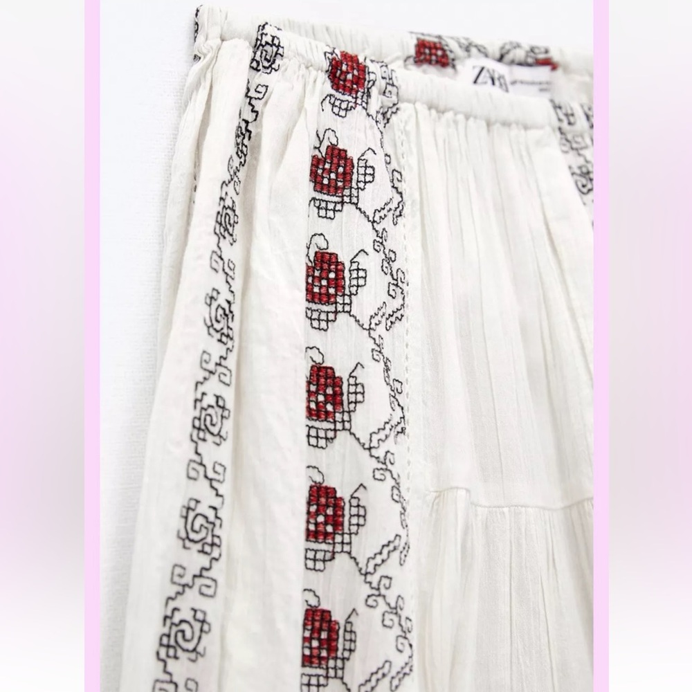 Zara 2pc Co Ord Set Bohemian Embroidered Top & Skirt Size Small NWT - Picture 5 of 7